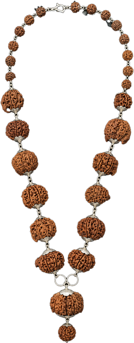 Regular Siddha Mala with silver capping, laid out in full