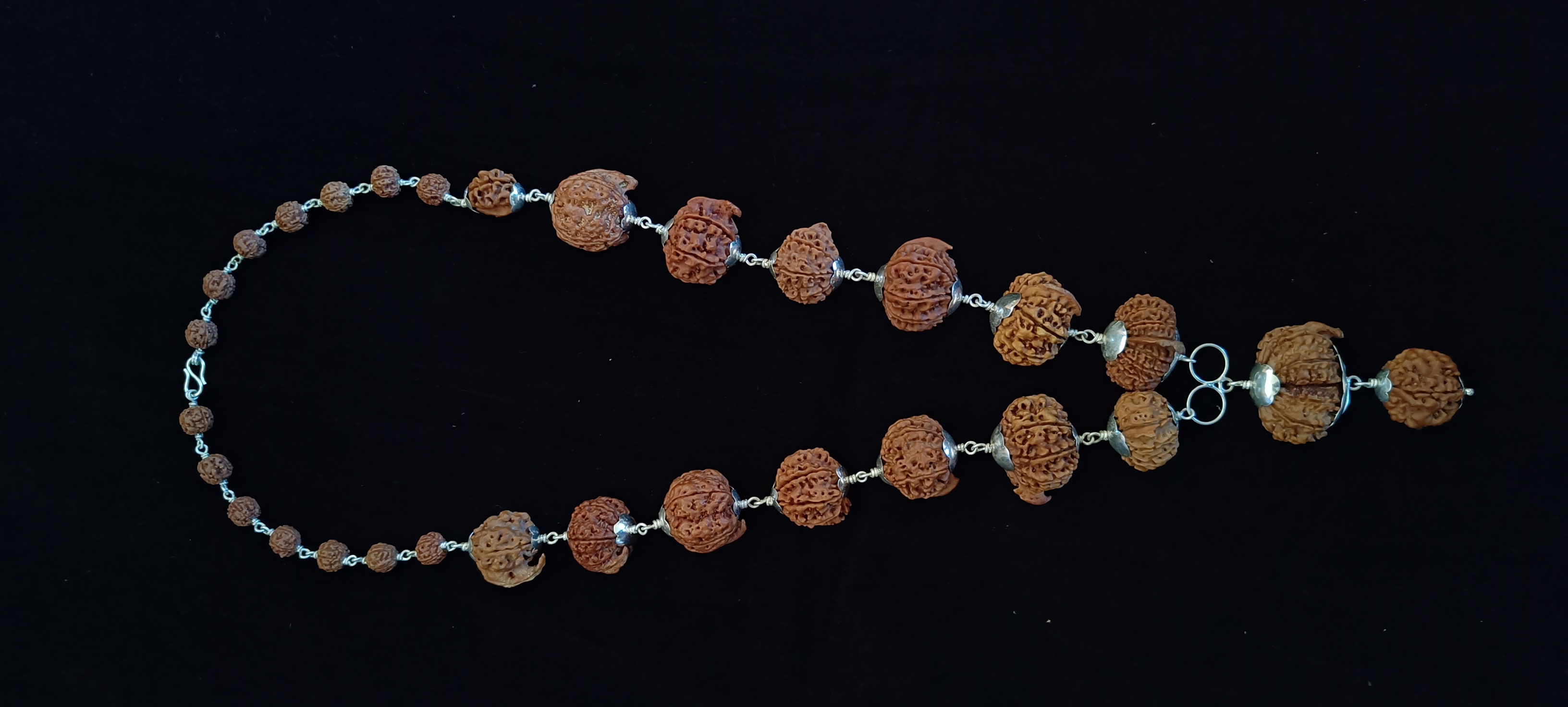 Close view of the larger Rudraksha beads and their natural clefts