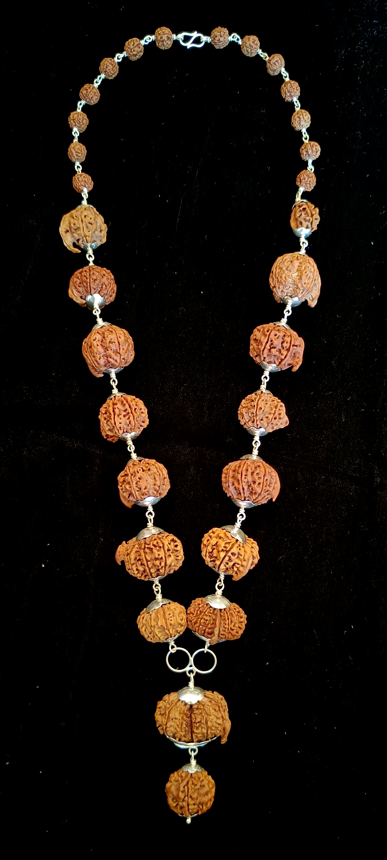 Mangal Siddha Mala with silver capping, laid out in full